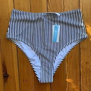 Striped High Waisted Bikini Bottom
